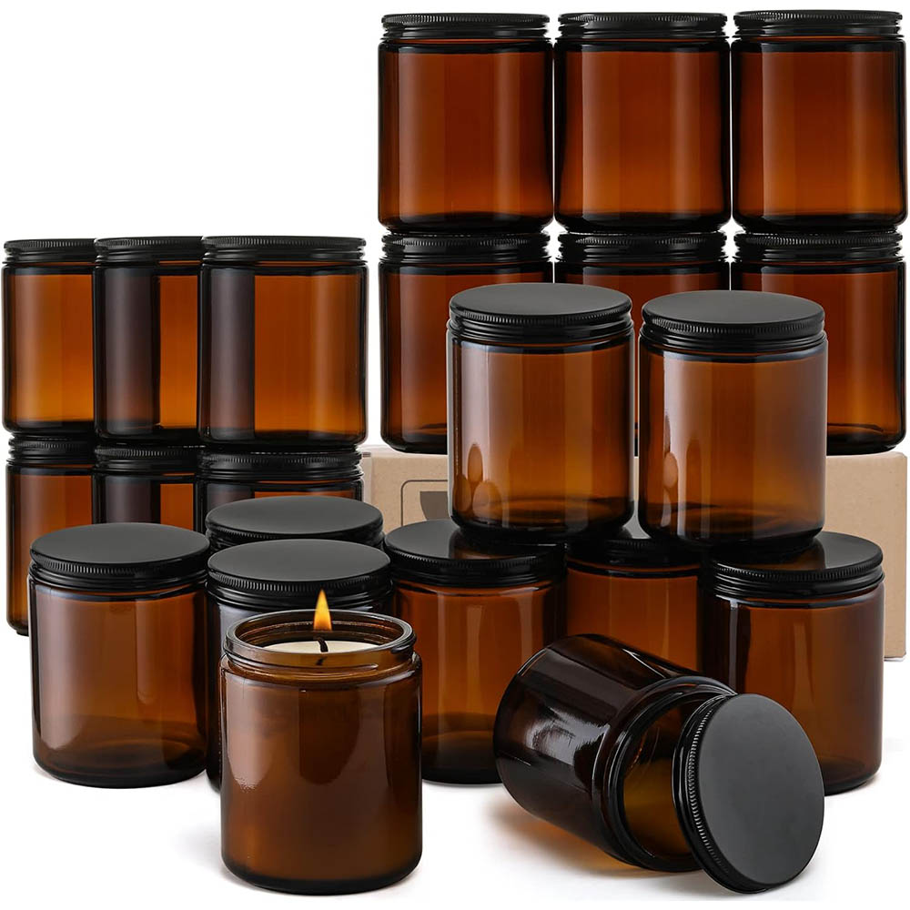 Amber Jar Candle - 8oz Amber Glass Jars with Black