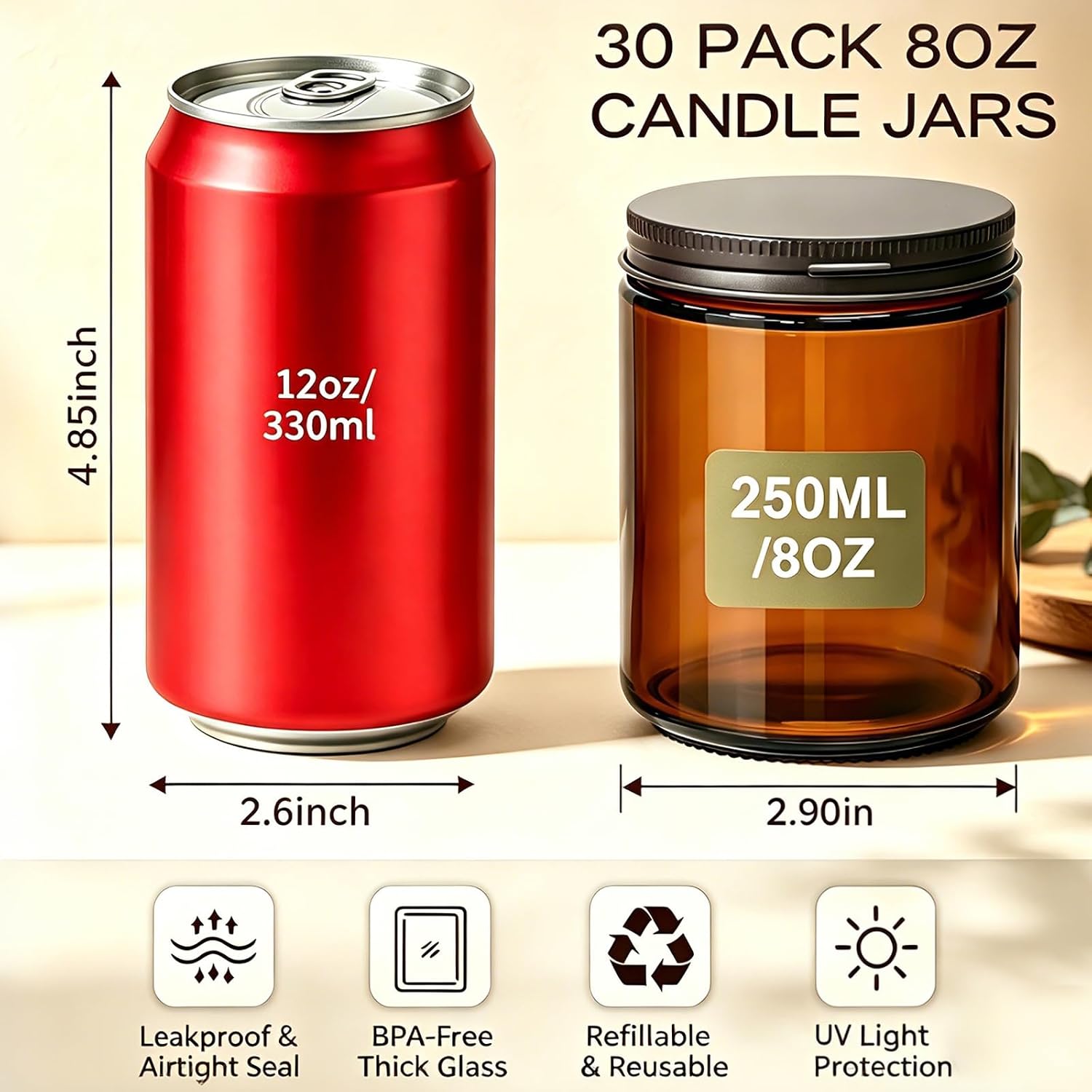 30 Pack 8oz Amber Glass Jars w - Amber Jar Candle review and price